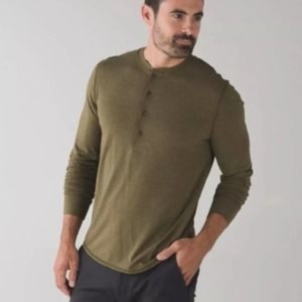 Lululemon Men's Long Sleeve Henley Green Size X-Large